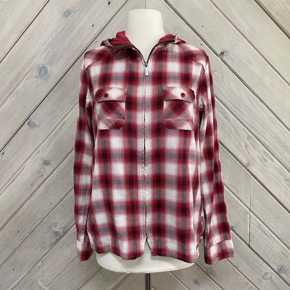 Horny Toad Red and White Plaid Zip-Up Hoodie